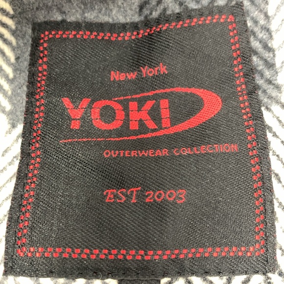 Yoki black white plaid double breasted pea coat wool blend lined pockets Medium - Picture 4 of 6